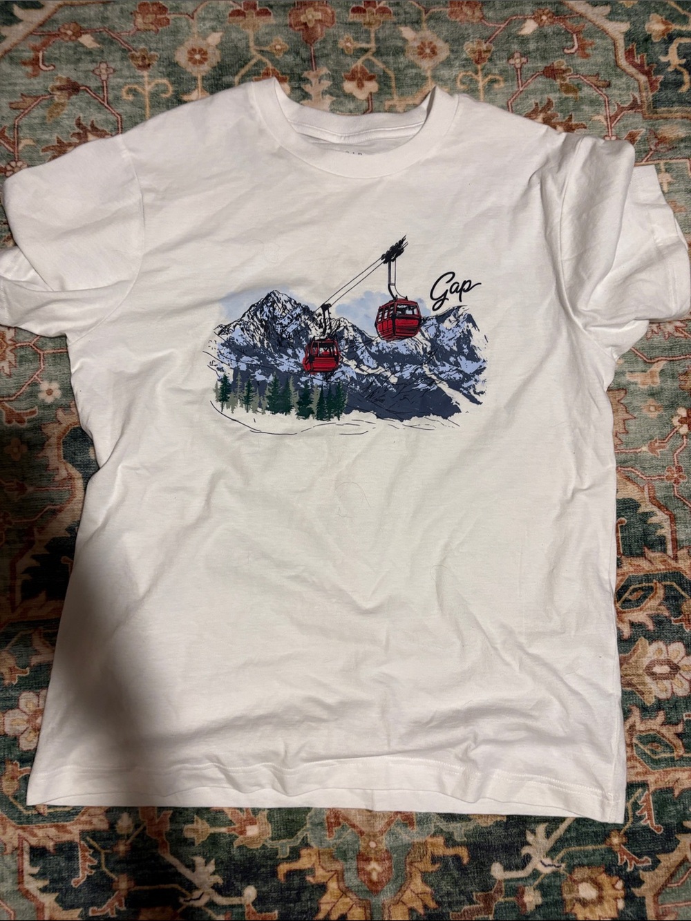 GAP White Graphic Tee with Red Cable Cars